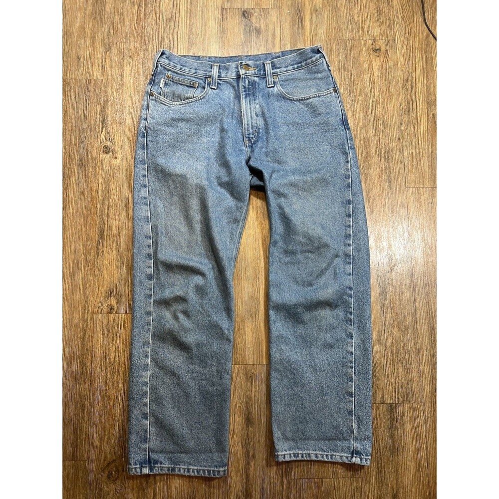 VTG Carhartt Relaxed Fit Light Wash Denim Jeans Mens 34x30 Workwear Blue Worn-in